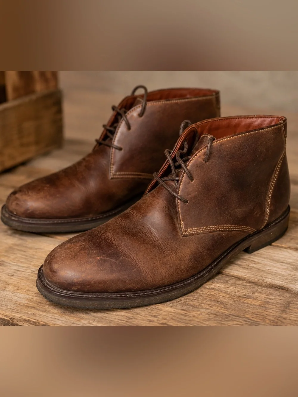 Johnston & Murphy Brown Leather Chukka Boots Sheepskin Lined Men’s 10M